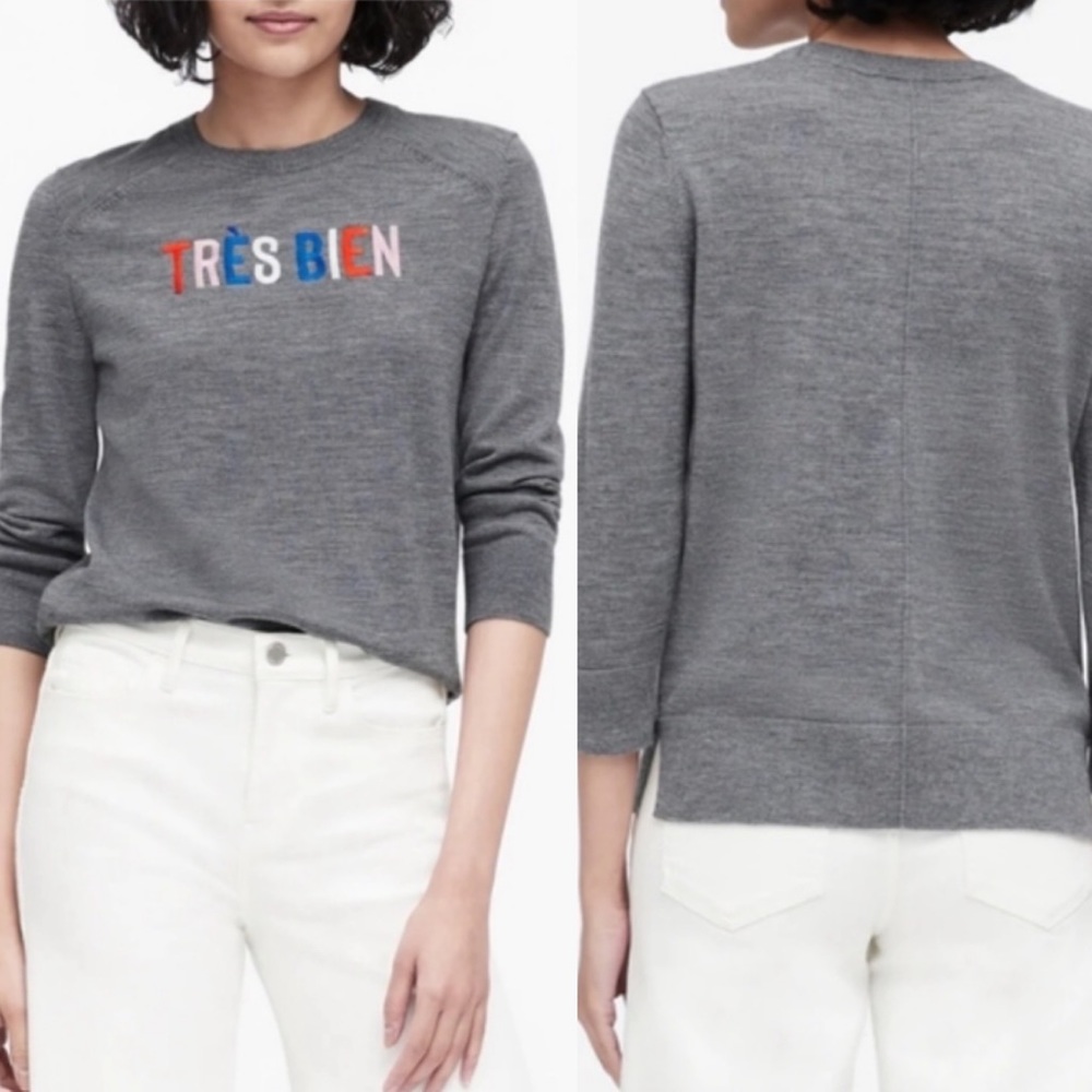 Banana Republic French-Inspired Text Crewneck Sweater in Gray